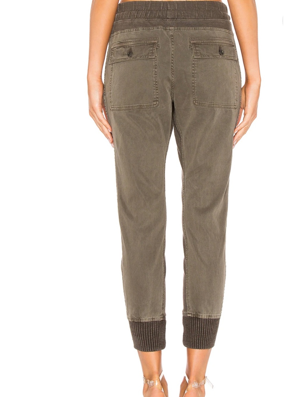 James Perse Pants Womens S Army Green Twill Jogger Elastic Waist Cuffed Pockets